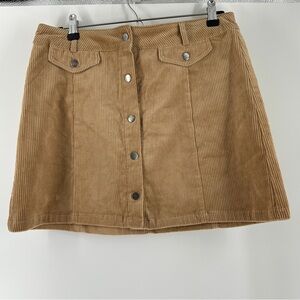 Love Tree Tan Corduroy Button-Front Mini Skirt